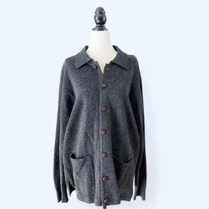 90s Vintage Dustin Dark Grey 100% lambswool Oversized Cabincore Cardigan Large